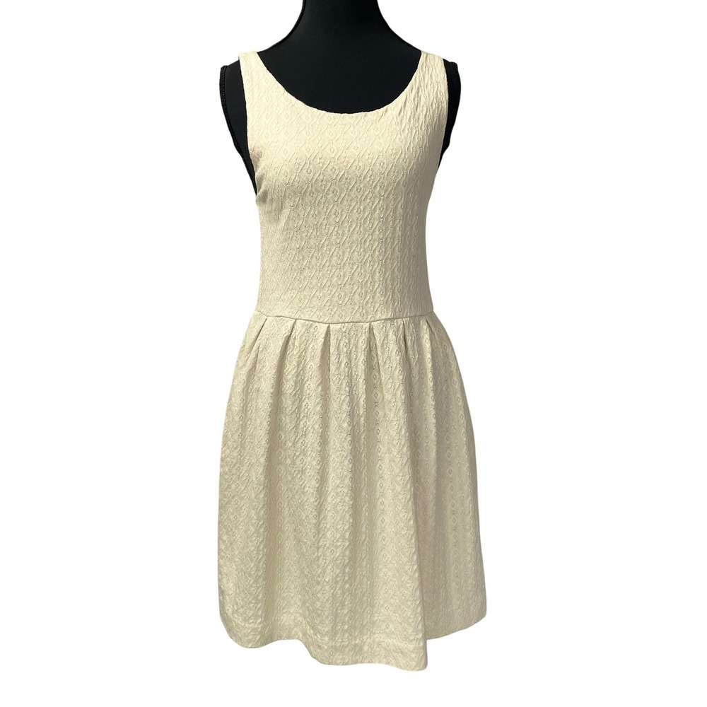 Deletta Fit and Flare Dress Women XS Cream Textured Sleeveless Cotton Pockets
